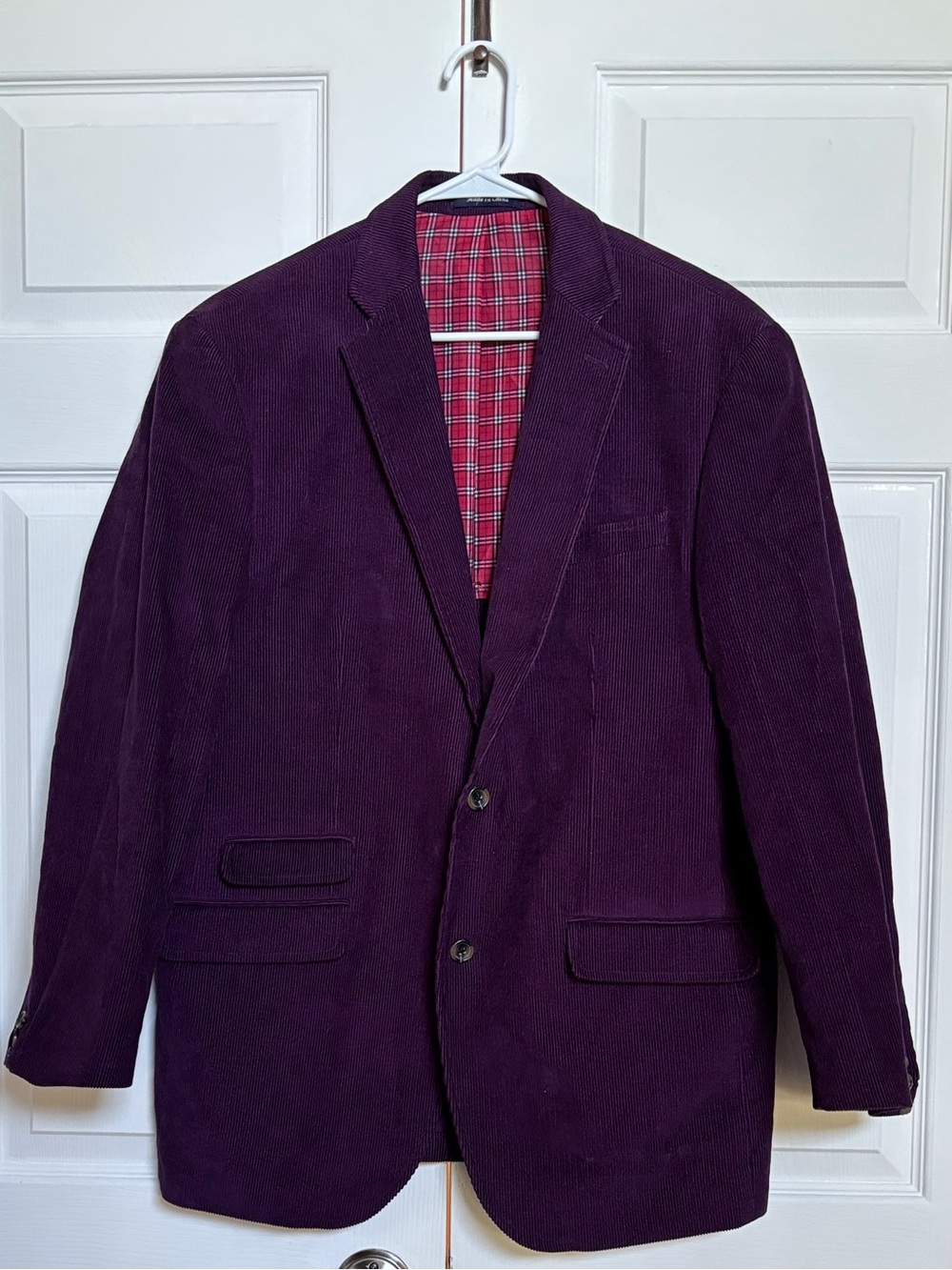Alan Flusser 42R Purple Corduroy Blazer Sport Coat Red Plaid Lining